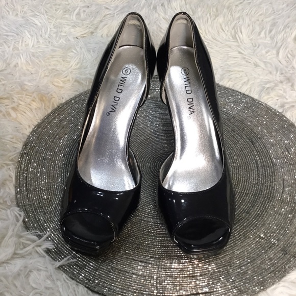 Wild Diva Black Open Toe Stiletto Heel Size 6 - Picture 10 of 13